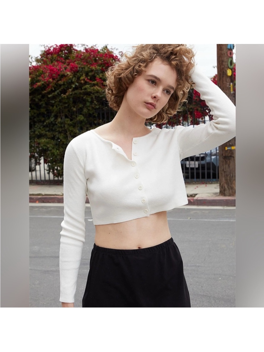 Brandy Melville/John Galt White Button Cropped Cardigan